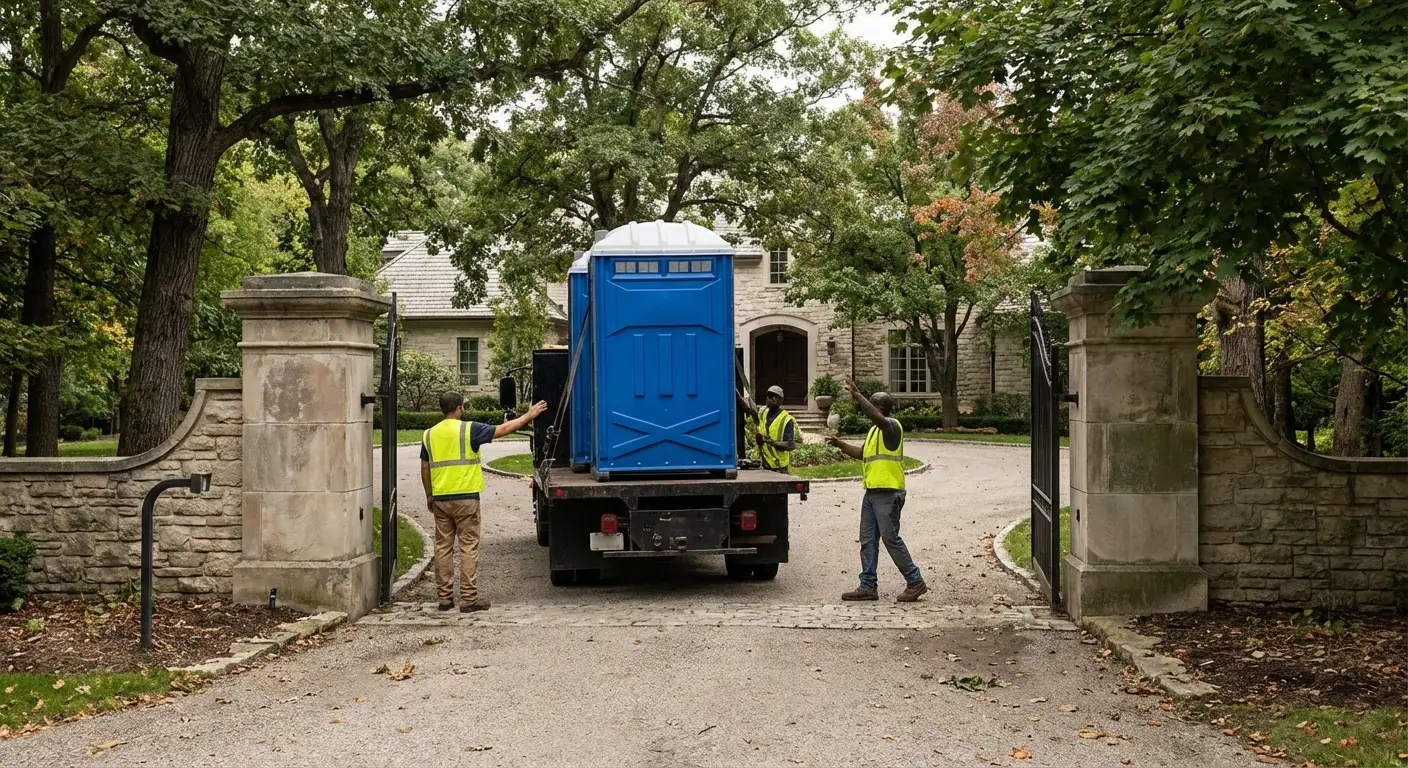 Port City Sanitation team navigating a complex delivery site in Alexandria
